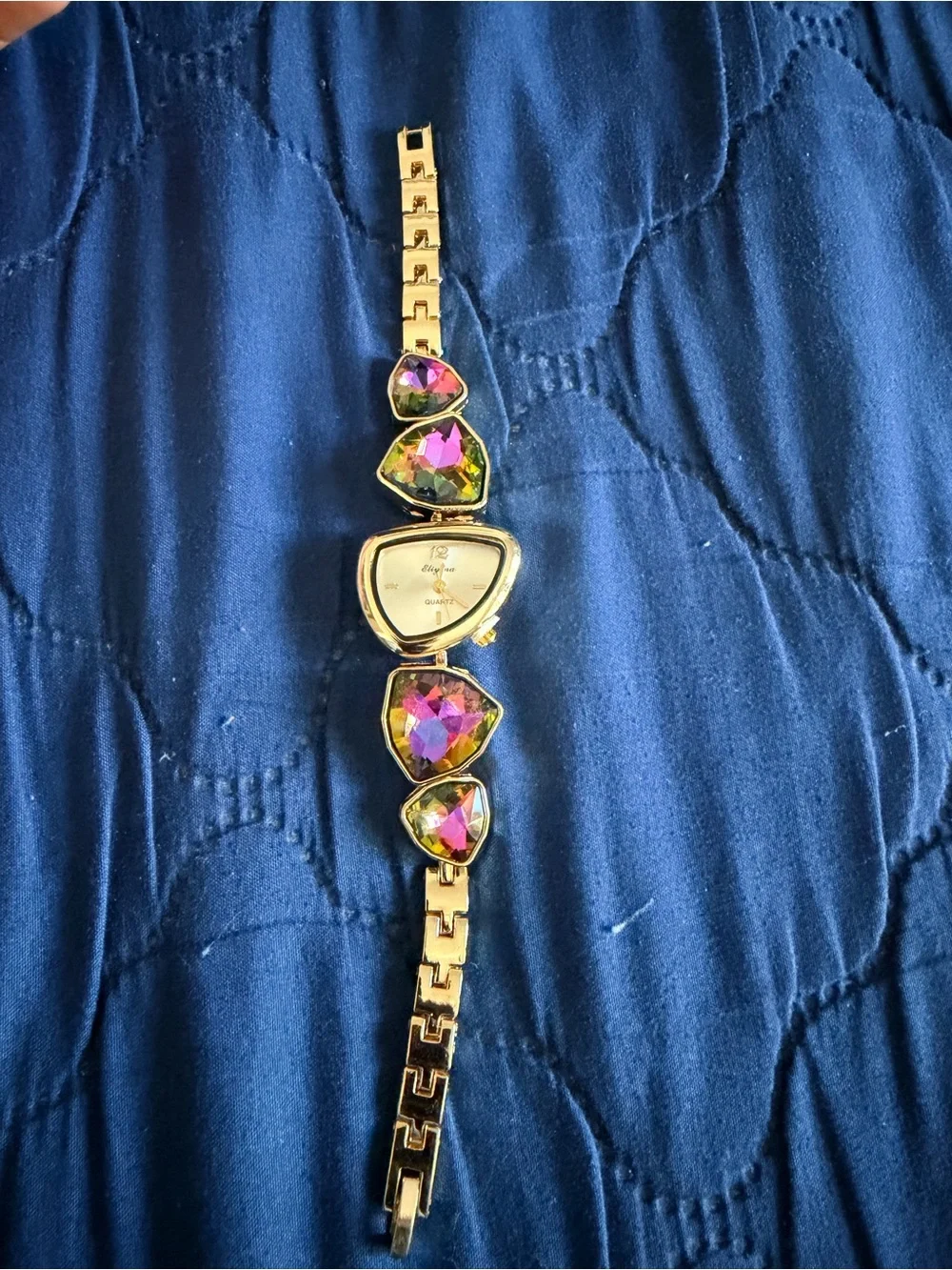Gold-Tone Bracelet Watch with Multicolor Crystal Accents